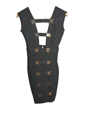 xtaren bandage Dress Gold buckle sleeveless women size Small black party LBD